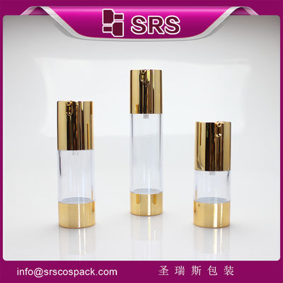 شراء SRS 2015 منتجات جديدة في الصين فارغة 15ml 30ml 50ml أسطوانة ذهبية مضخة بلا هواء زجاجة online manufacture
