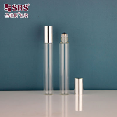 شراء 15mm قطر أنبوب أنبوب الزجاج 10ml الفولاذ المقاوم للصدأ لفة الكرة على الزجاجة مع غطاء المعدنية الألومنيوم لامعة للزيوت الأساسية العطور الفارغة التعبئة online manufacture