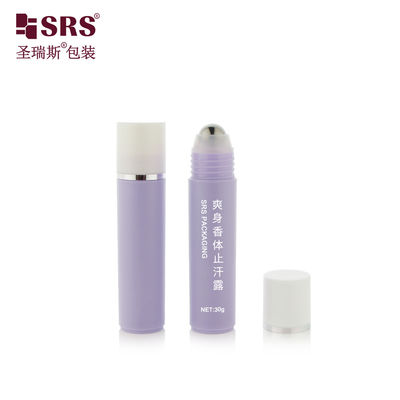 شراء RPP-30ml الحقن الأرجواني اللامع المختصر المنتهي القبعة البيضاء مع طابع حلقة فضية كرة الفولاذ تدليك الشعر مصل زجاجة رول online manufacture