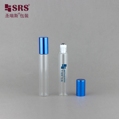 8 مل ألومنيوم الأزرق غطاء لامع أنبوب زجاجي عطر واضح لفة على الزجاجة