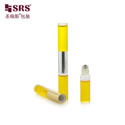 SGB2-5ml + 5ml زجاجة زجاجية شفافة شفافة مزدوجة الأطراف مع كرة فولاذية لعطور الزيوت العطرية