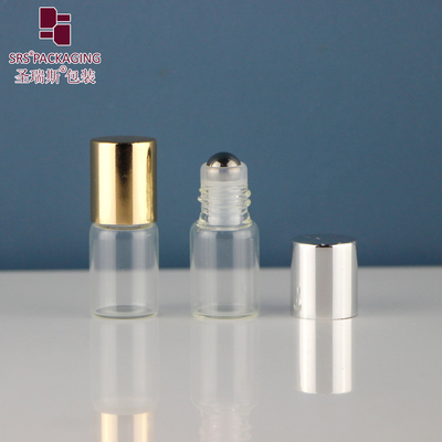 BLP-2ML زجاجة صغيرة لطيفة خالية من الزجاج بلون العنبر الشفاف بدون تسرب مع كرة فولاذية لعطور الزيوت العطرية