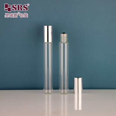 15mm قطر أنبوب أنبوب الزجاج 10ml الفولاذ المقاوم للصدأ لفة الكرة على الزجاجة مع غطاء المعدنية الألومنيوم لامعة للزيوت الأساسية العطور الفارغة التعبئة