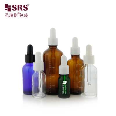 D001 محلول تخزين الزيوت الأساسية 18/415 زجاجات الزجاج مع قطرات لامعة في 5ml 10ml 15ml 20ml 30ml 50ml 100ml الأحجام