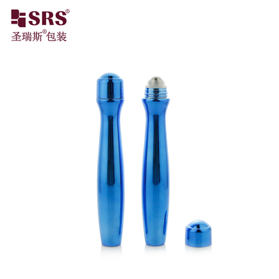 SRS8447-15ML المعدنية اللون الأزرق اللامع البلاستيكي PETG لفة على الزجاجة مع مستخدم تدليك كرة الفولاذ