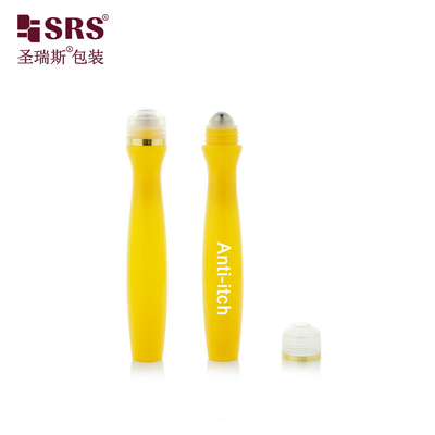 SRS8447-15ML حقن تنفخ أصفر لامع PETG البلاستيكية لفة على الزجاجة رولر كرة الفولاذ مضاد الحكة مطبق السائل
