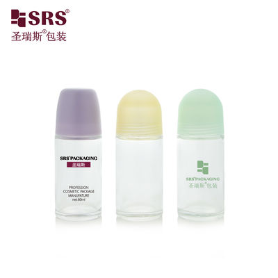 BLPG-C 60ml Wholesale Beauty Clear Glass Roll On Deodotant Packaging Flask مع غطاء القبة البلاستيكية