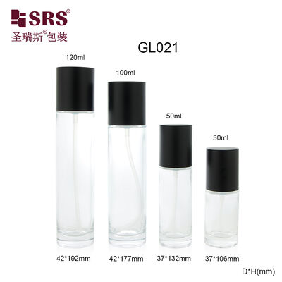 GL021 30ml 50ml 100ml 120ml قنينة مضخة لوشن زجاجية واضحة مع غطاء أسود مخصص